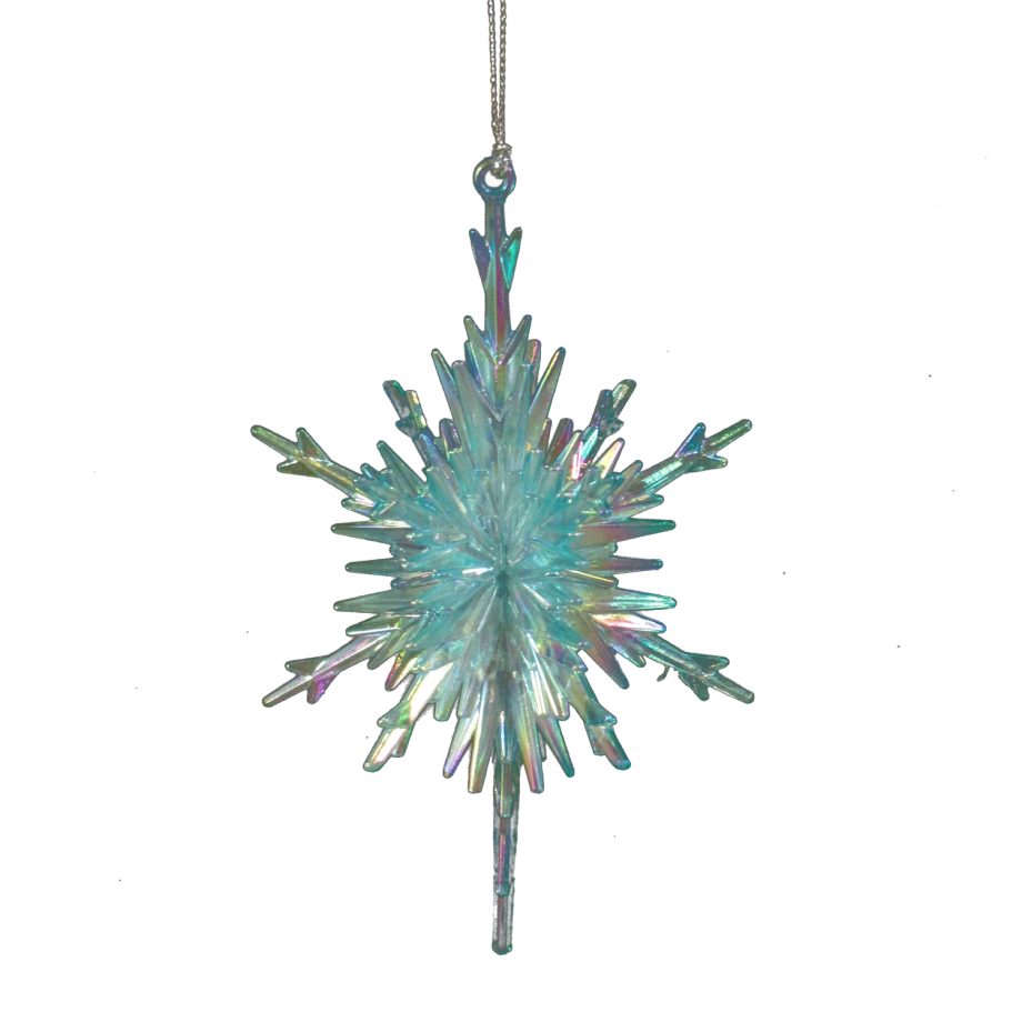 ORN BLUE/CLEAR SNOWFLAKE 3-D 5.5" IRIDESCENT FINISH