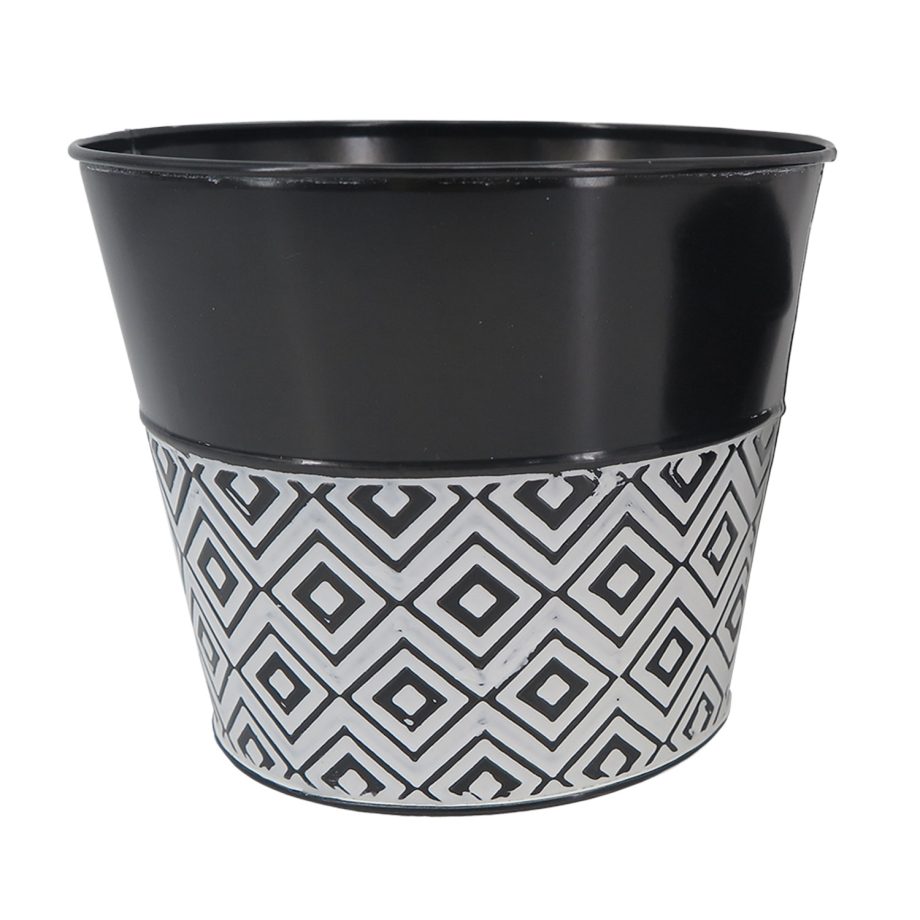 METAL POT BLACK/WHITE WITH DIAMOND PATTERN 6"