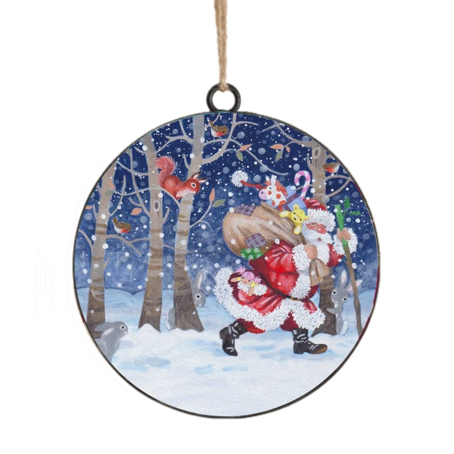 ORN METAL DISC 4" SANTA ESCAPE CARRYING GIFT BAG