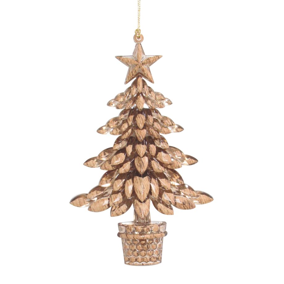 ORN POTTED TREE BROWN ON GILT WOOD GRAIN 6"