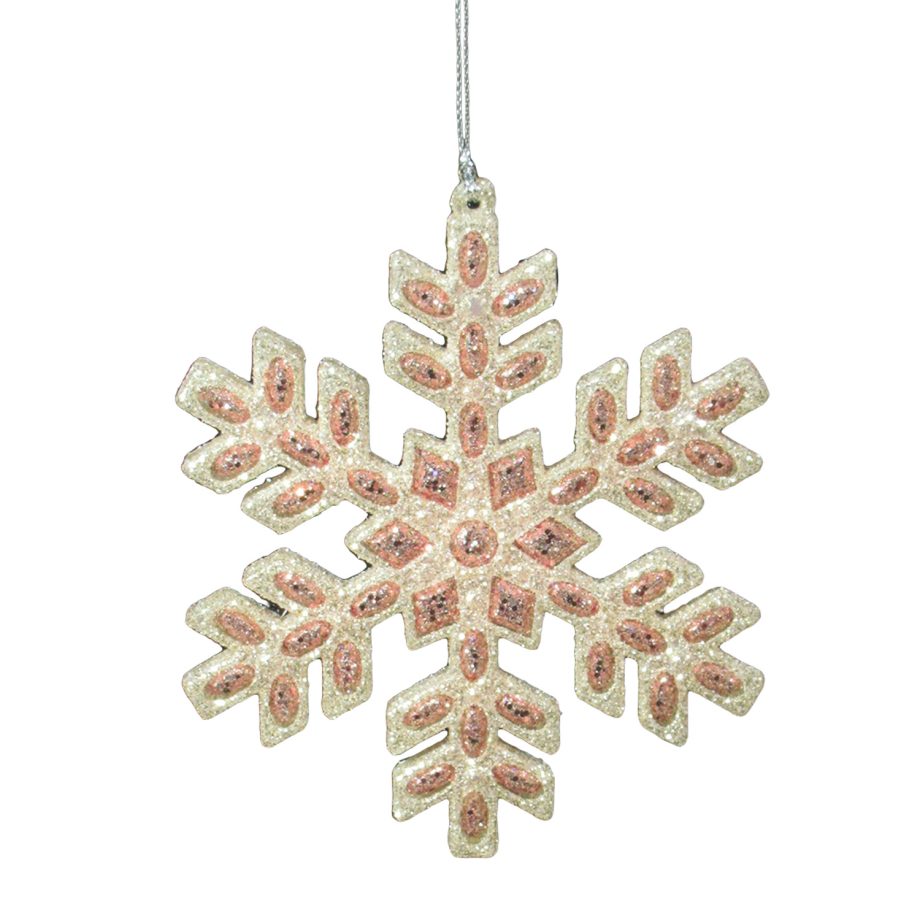 ORN ROSE GOLD SNOWFLAKE 4.5" W/ CHAMPAGNE GLITTER