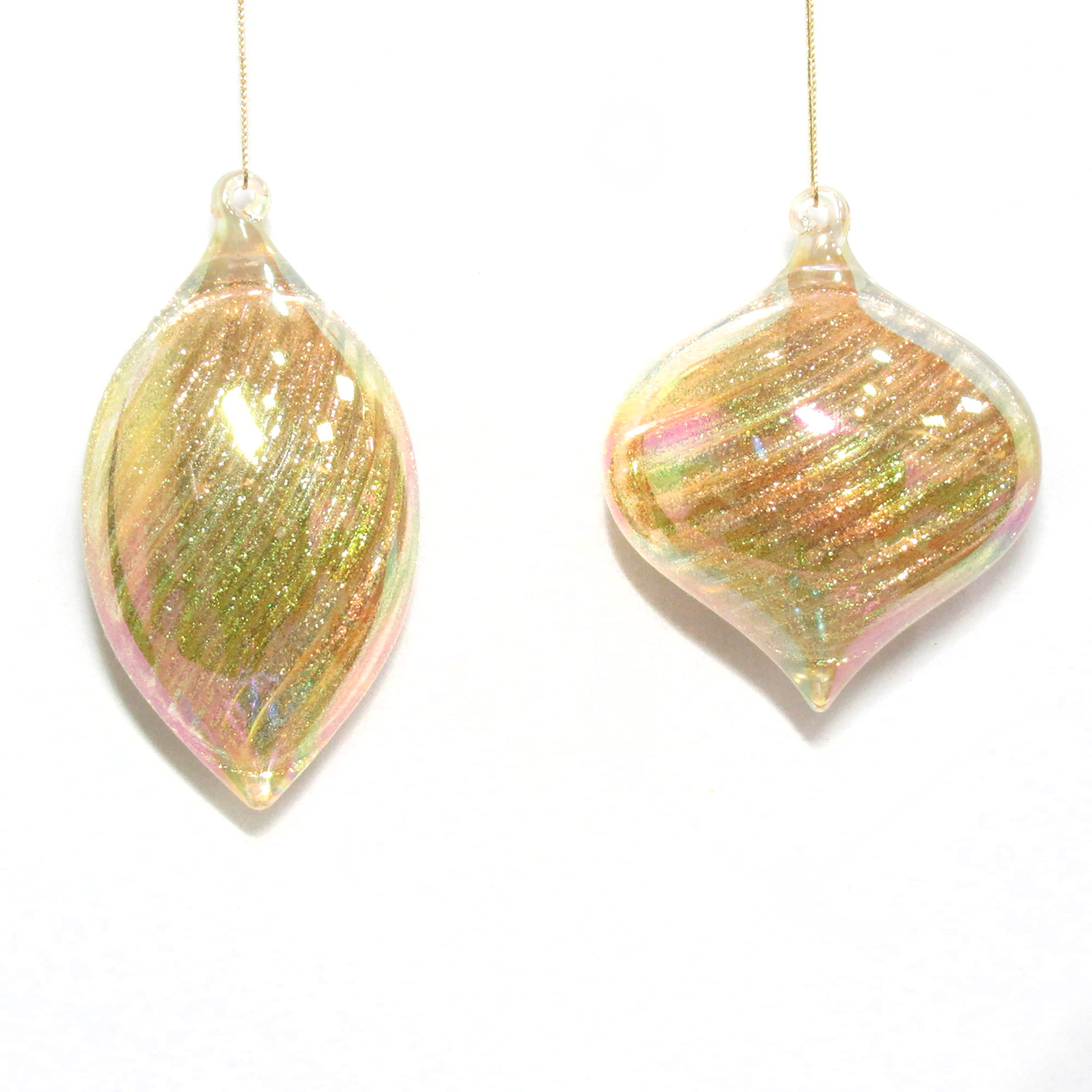 ORN GOLD/CLEAR FINIAL & ONION 5" & 4" W/ IGLITTER INSIDE 2/S