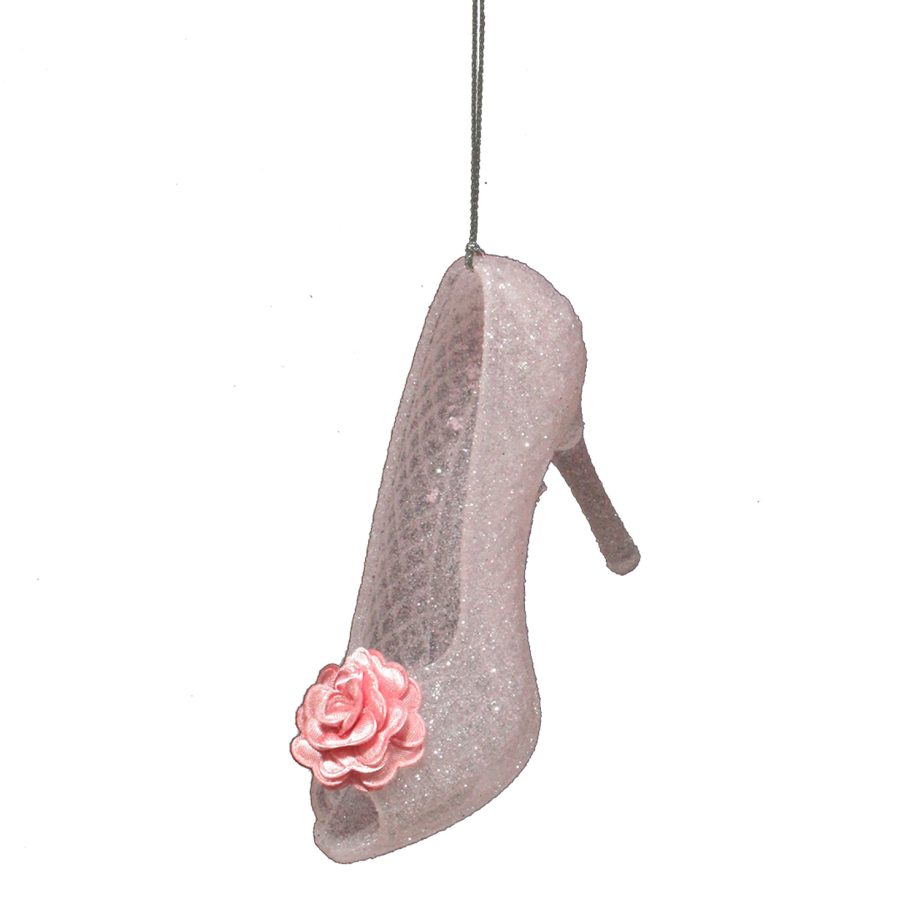 ORN PINK HIGH HEEL 4" W/ GLITTER & CAMELLIA