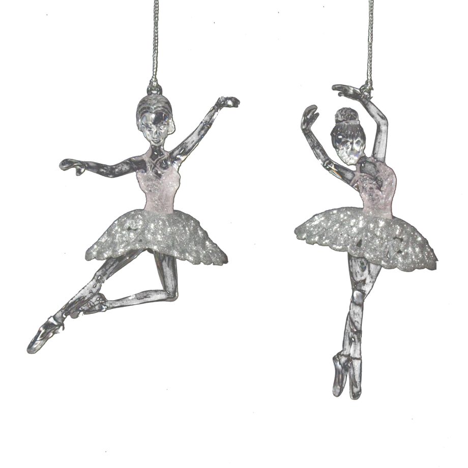 ORN PINK BALLERINA 4.5" & 5.5" CLEAR W/ PALE PINK & SILVER GLTR. 2