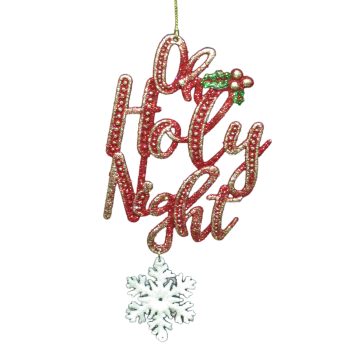 ORN RED "OH HOLY NIGHT" 4"X7" W/ SNOWFLAKE & GOLD STAMPING