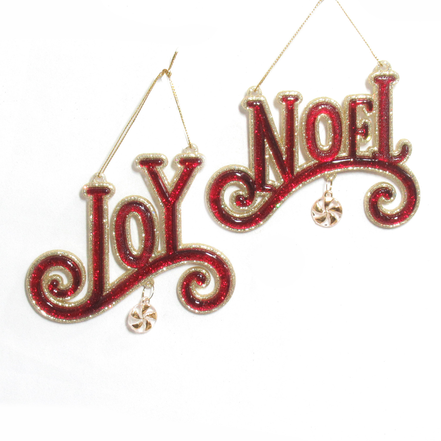 ORN RED CLEAR/GOLD "JOY & NOEL" 4.5" W/ CANDY & GLITTER 2 ASSTD.