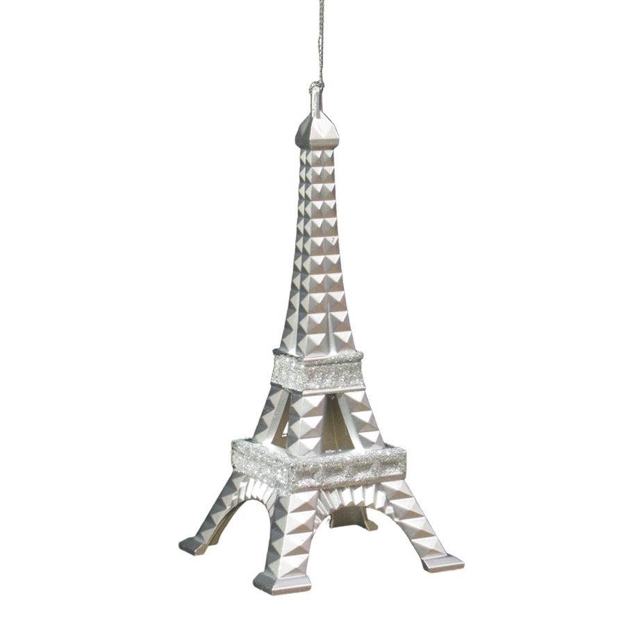 ORN SILVER EIFFEL TOWER 5.5" MATTE W/ GLTR.