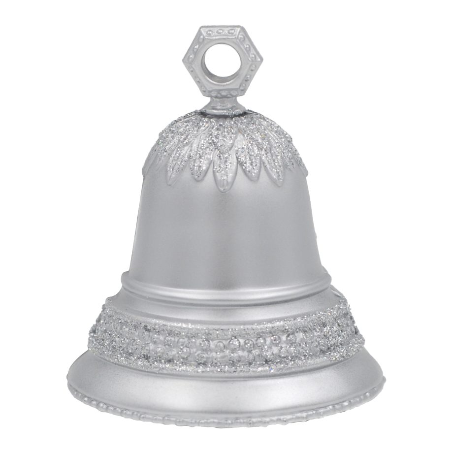 ORN SILVER LIBERTY BELL 3" MATTE W/ GLTR.