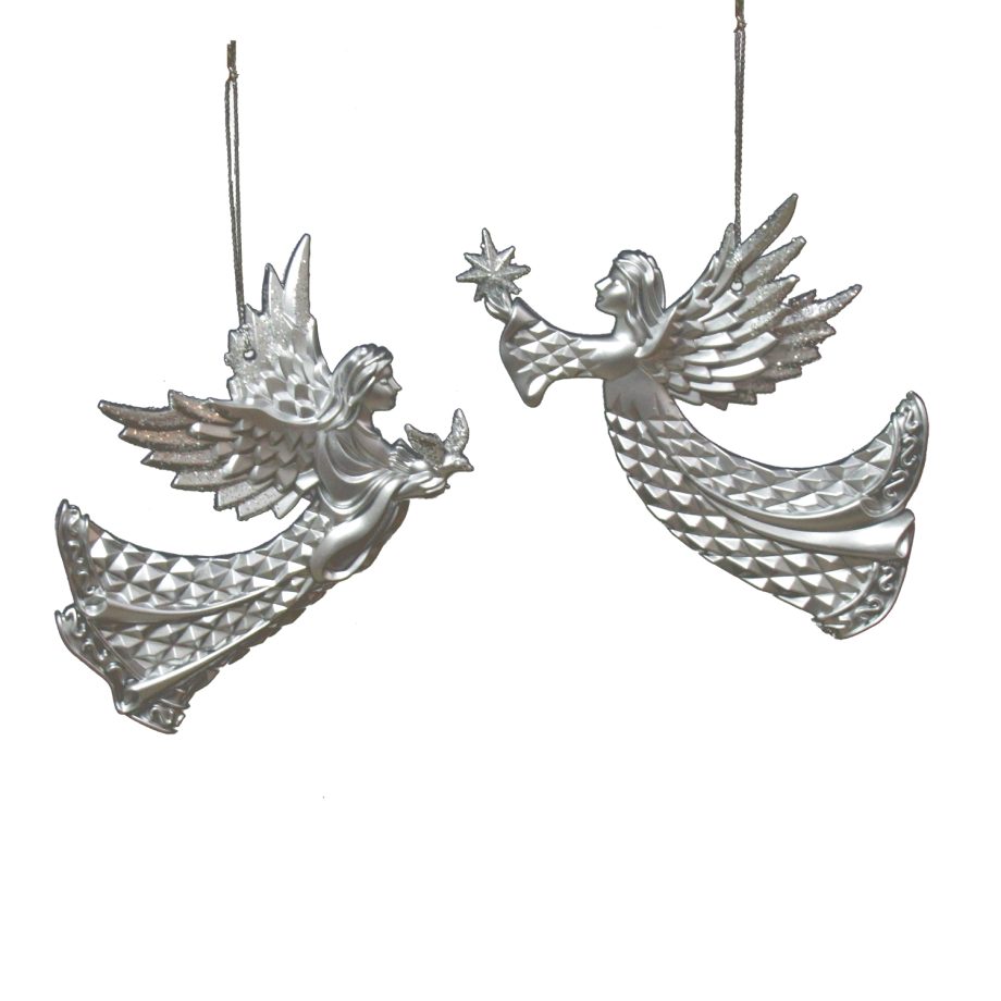 ORN SILVER FLYING ANGEL 5.5" MATTE W/ GLITTER 2 ASSTD.