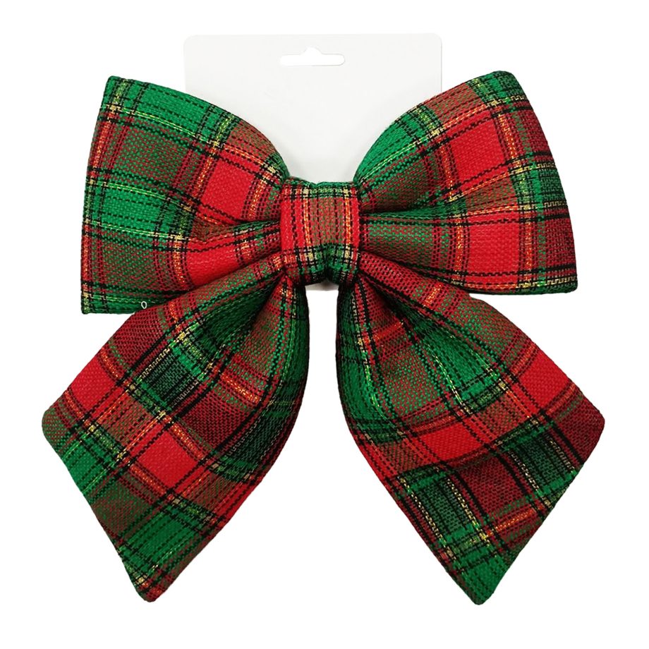 BOW SPONGE/FABRIC 8.5" RED/GREEN PLAID