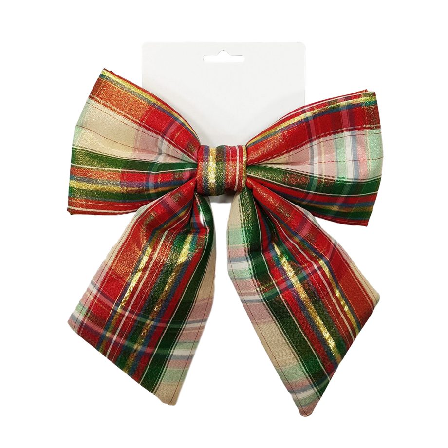 BOW SPONGE/FABRIC 8.5" RED/GOLD/GREEN