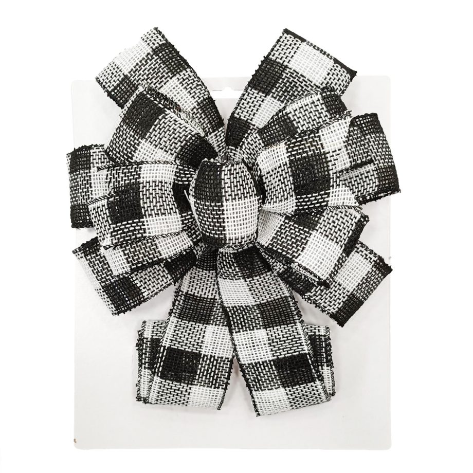BOW TREE TOPPER 11" X 31" WHITE/BLACK BUFFALO PLAID