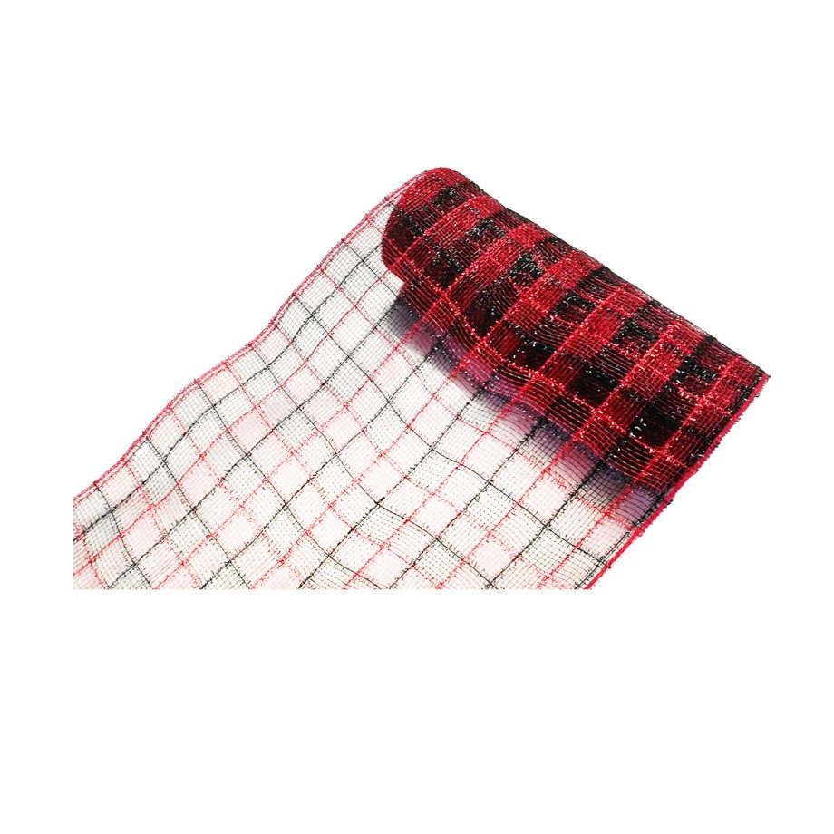 DECOR MESH 10.5"X10 YDS CHK RED/BLACK CHECKERD