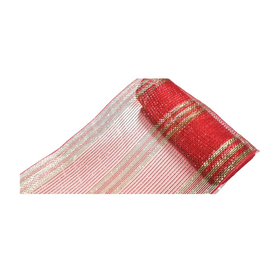 DECOR MESH 10.5" X 10 YDS RED/LIME GREEN STRIPES