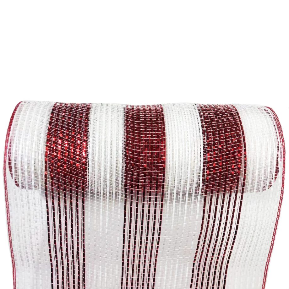 DECOR MESH 10''X10 YDS LN RED WHITE WITH RED WHITE METALLIC