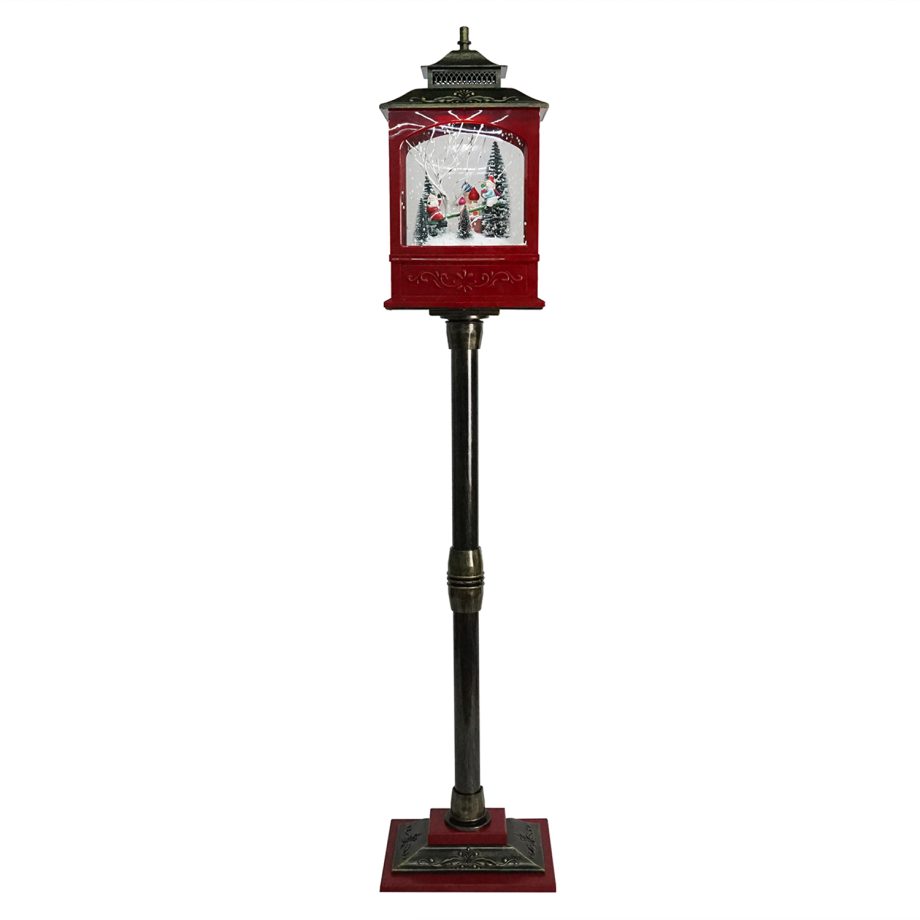 FLOOR RETRO STREET LAMP WITH SANTA & SNOWMAN SEE-SAW-SAW SNOWING SCENE 49"