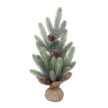 TREE FROSTED PE PINE 18" W/ PINE CONE & BURLAP BASE