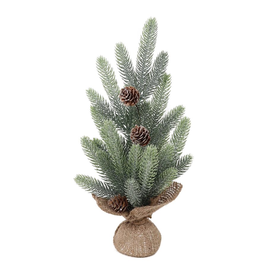 TREE FROSTED PE PINE 18" W/ PINE CONE & BURLAP BASE