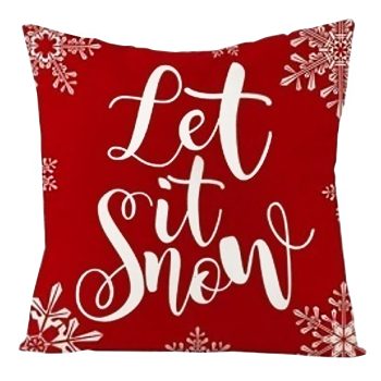 CUSHION DECORATIVE 16"x16" "LET IT SNOW" RED/WHITE