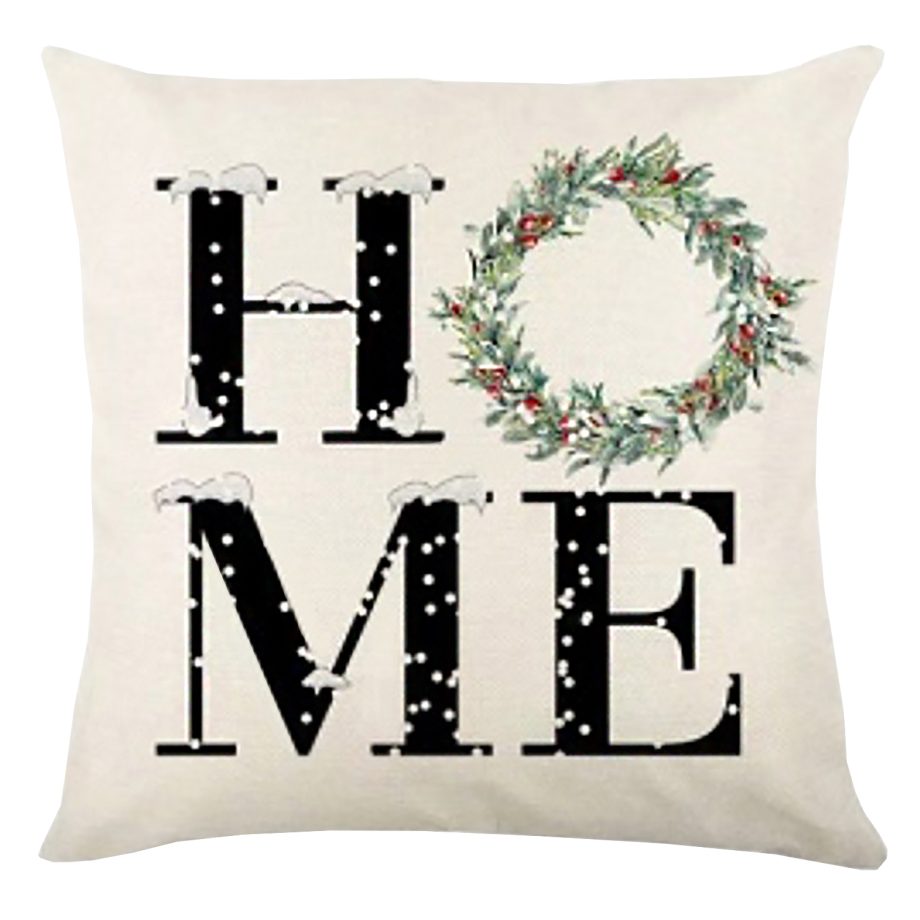 CUSHION DECORATIVE 16"x16" - HOME IVORY/BLACK/GREEN