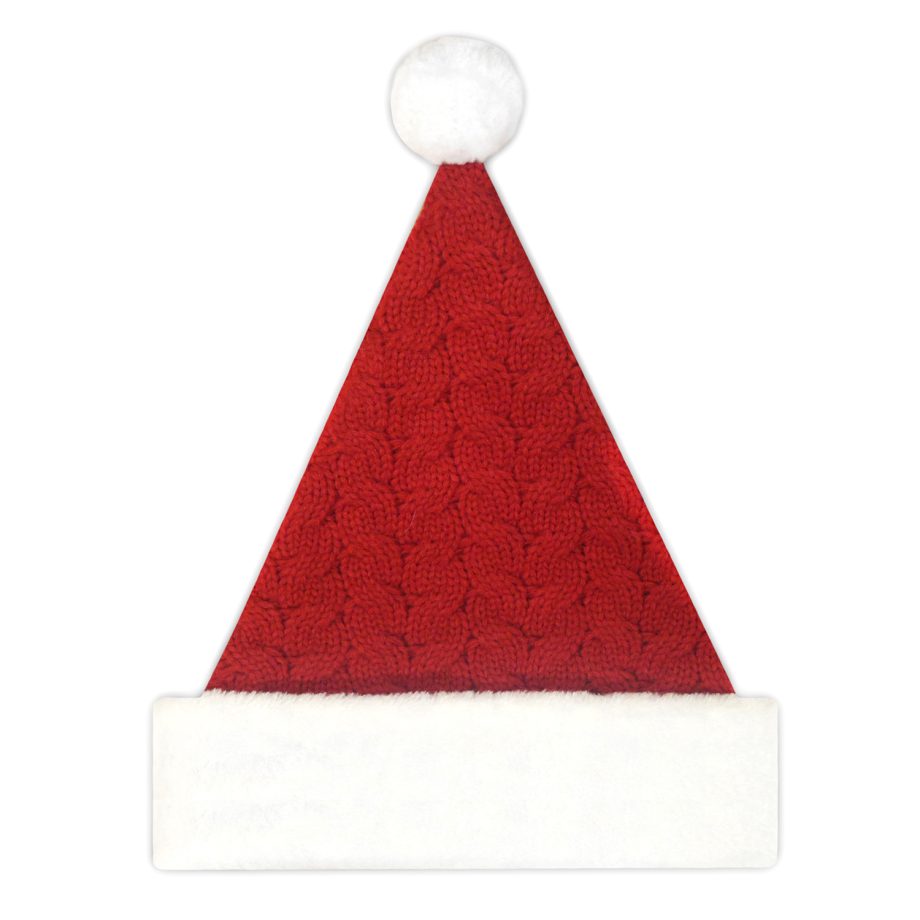 SANTA HAT 15" RED CABLE KNIT SANTA HAT WITH FAUX FUR BORDER (MEDIUM)