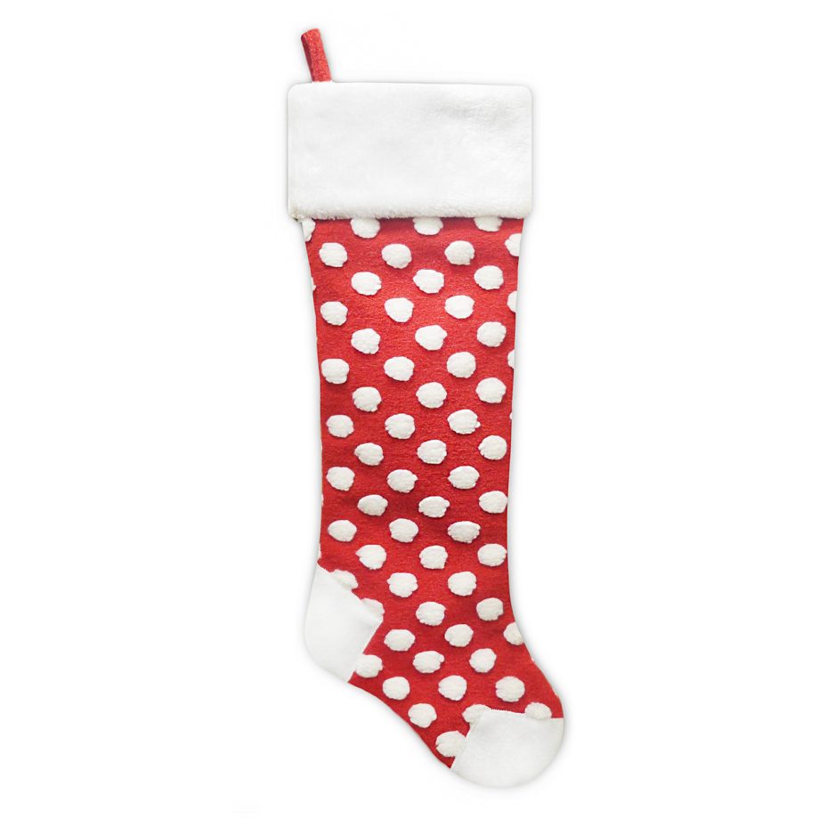 STOCKING 25" RED POM POM & FLEECE WITH FAUX FUR CUFF HEEL & TOE