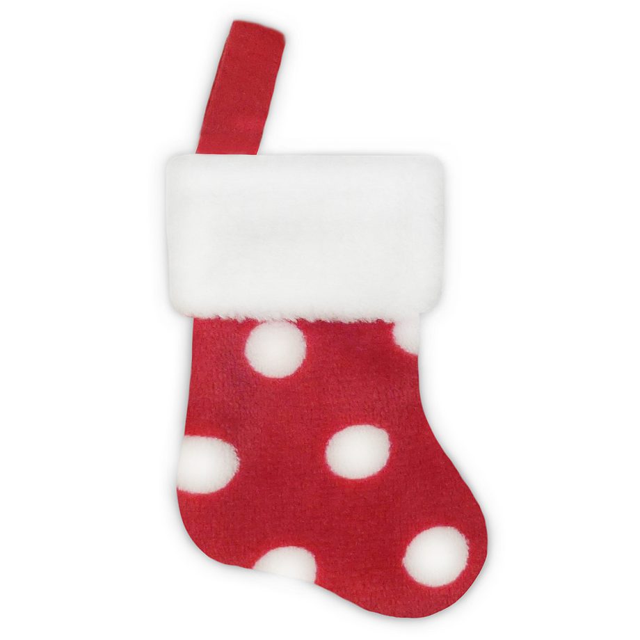STOCKING MINI 6" RED W/ FAUX FUR CUFF - POLKA DOTS