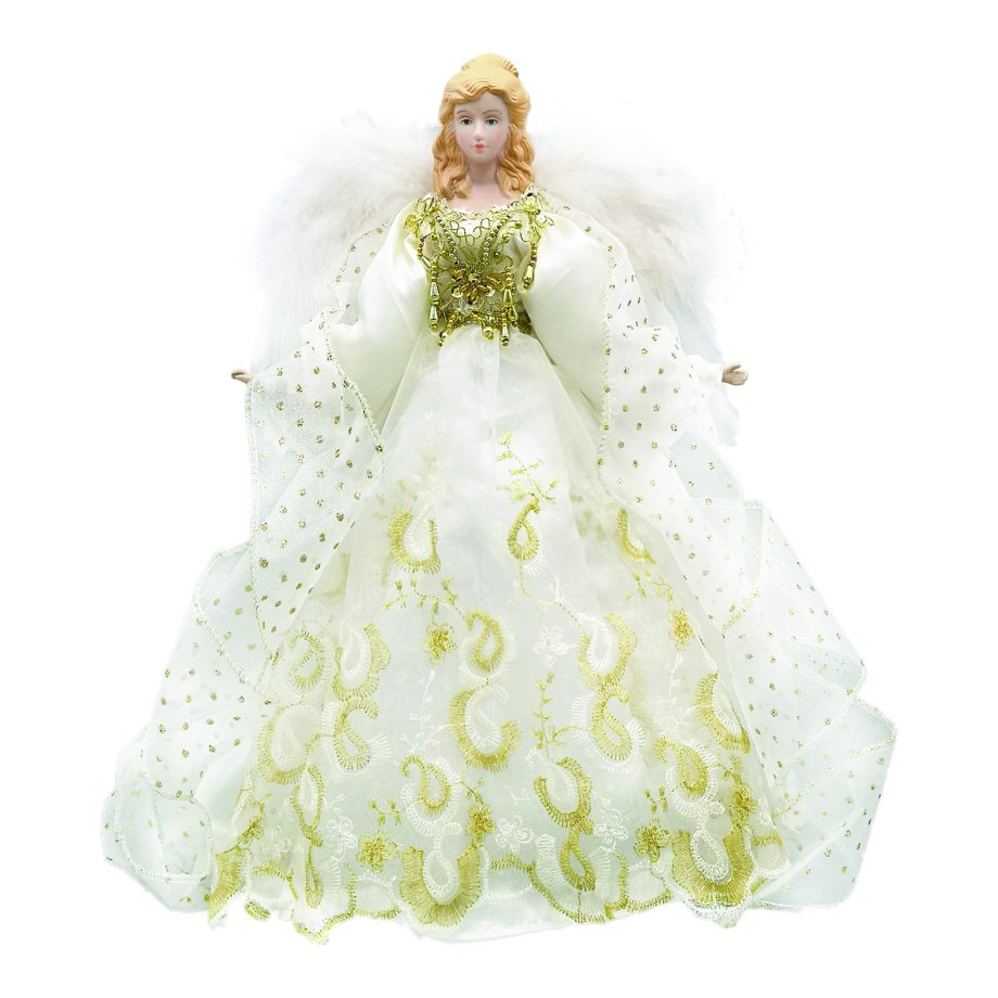 ANGEL TREE TOP 16" IVORY/GOLD W/ LED LIGHTS