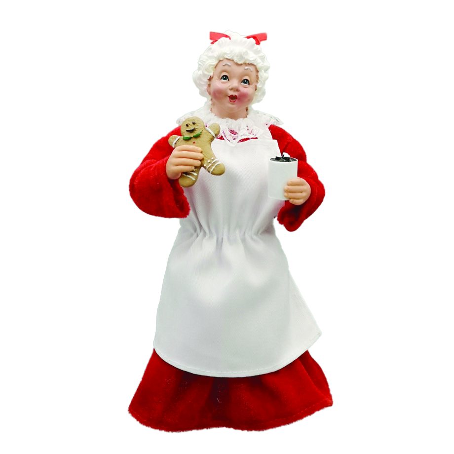 MRS. CLAUS STANDING 11" RED/WHITE BAKER W/ GINGERBREAD