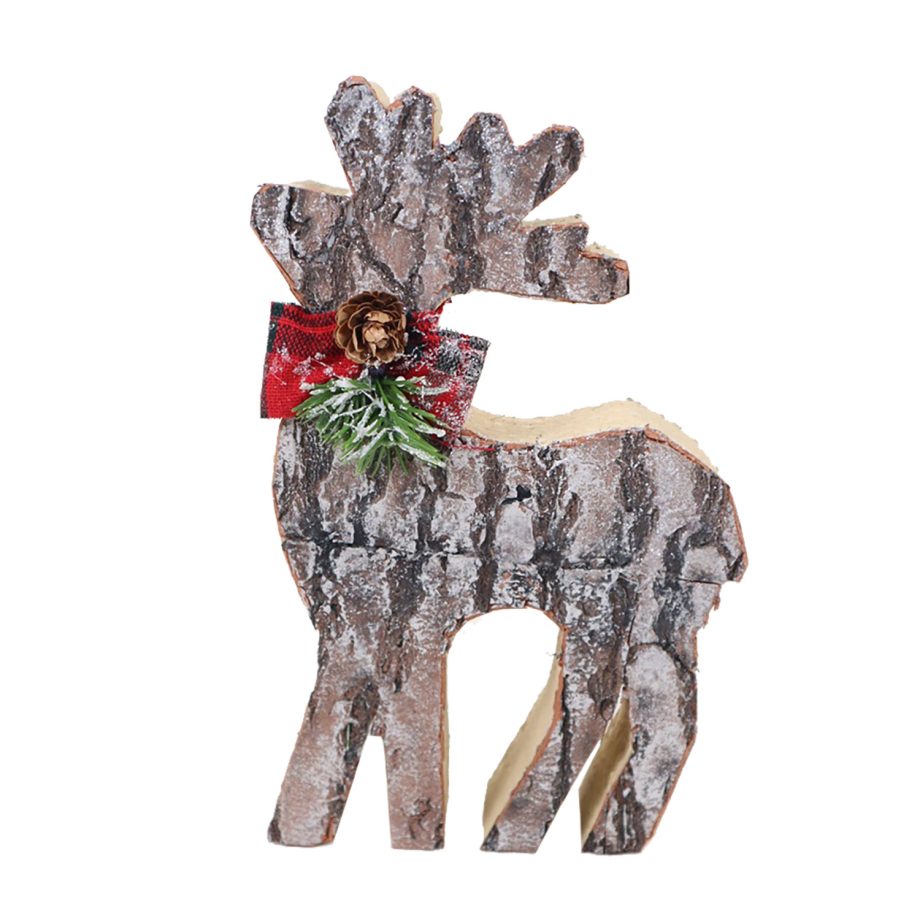 REINDEER LOG-LOOK STANDING 6"X9.5" FROSTED W/ BOW