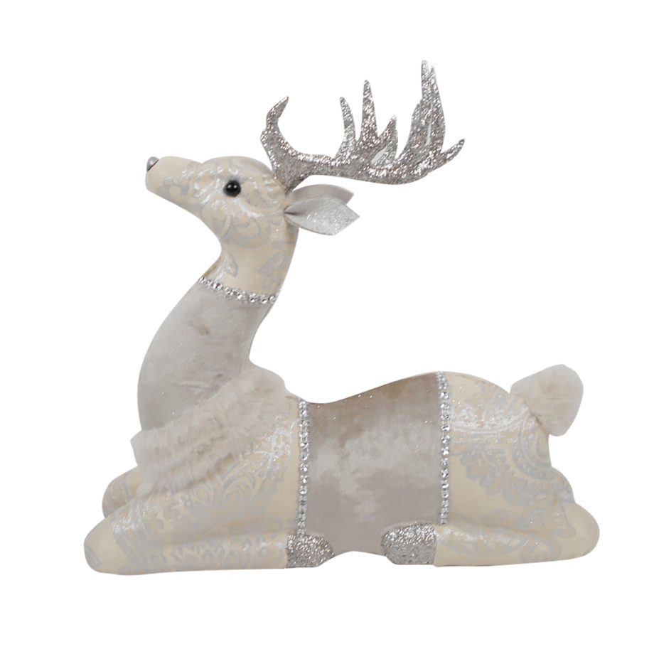 REINDEER LYING FUR/FABRIC IVORY | GLITTER | SEQUINS 13.5" X 11"