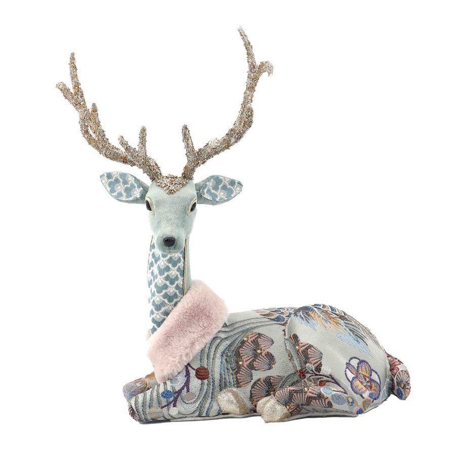 REINDEER SITTING WITH INTRICATE PATTERN BLUE 15.5"