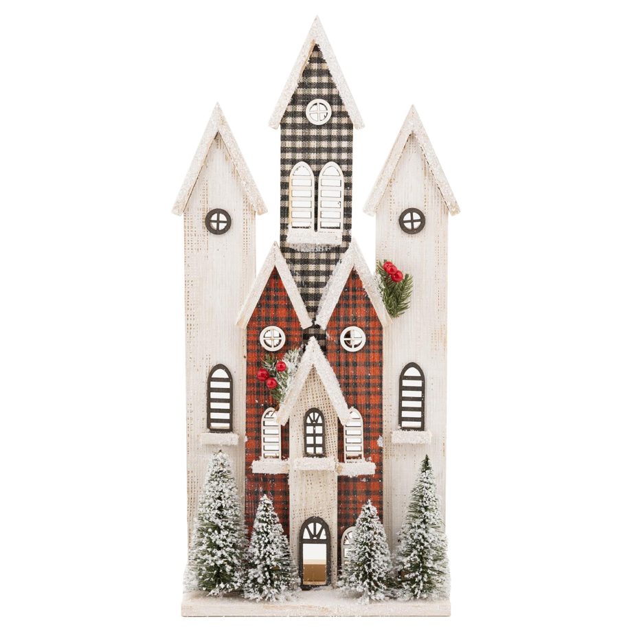WOODEN HOUSE SCENE 21.5" MULTI COLOR W/ TREES