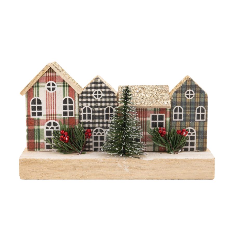 WOODEN HOUSE SCENE 5.5"H MULTI COLOR W/ TREES