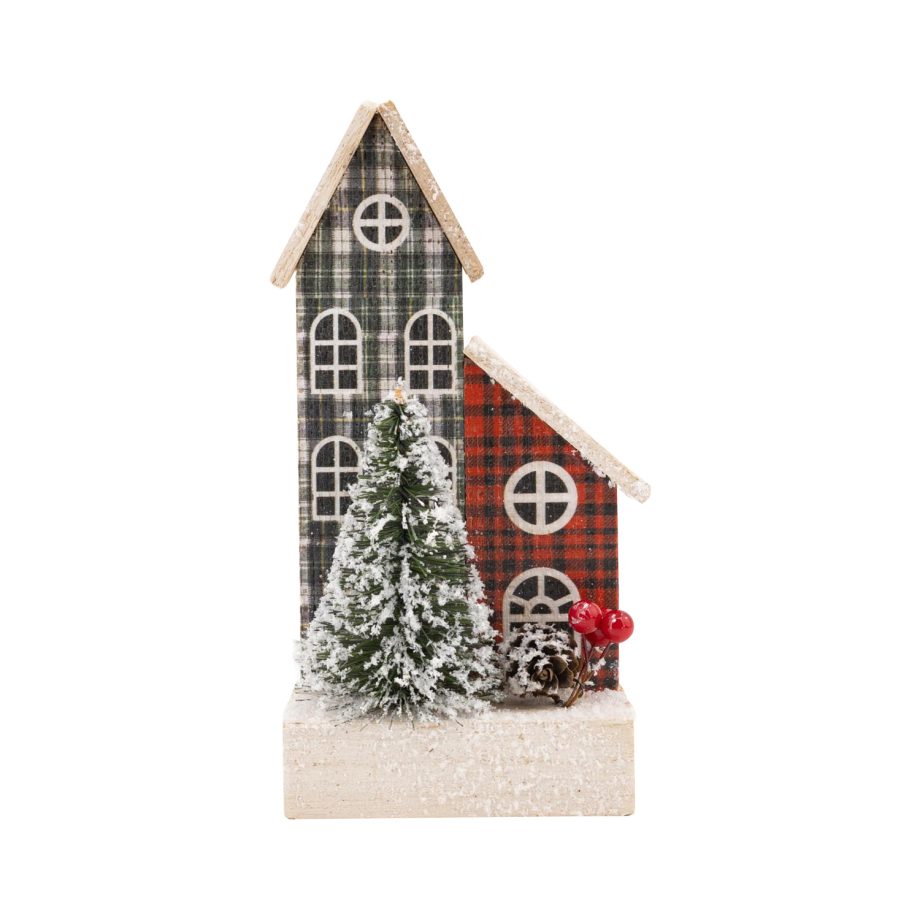 WOODEN HOUSE SCENE 8" MULTI COLOR W/ TREE