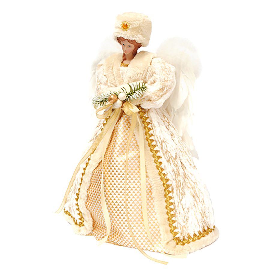 ANGEL TREE TOP 16" IVORY & GOLD DLX W/ HAT