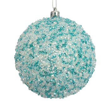 BALL CLEAR BEAD & SEQUIN 100MM ICE BLUE/ FROST