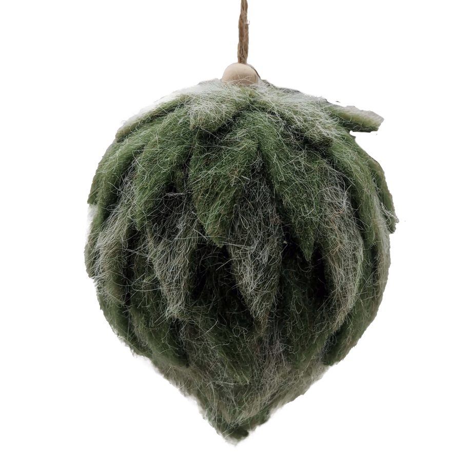 BALL FABRIC FELT 4" GREEN MOSS  FROSTED LOOKED