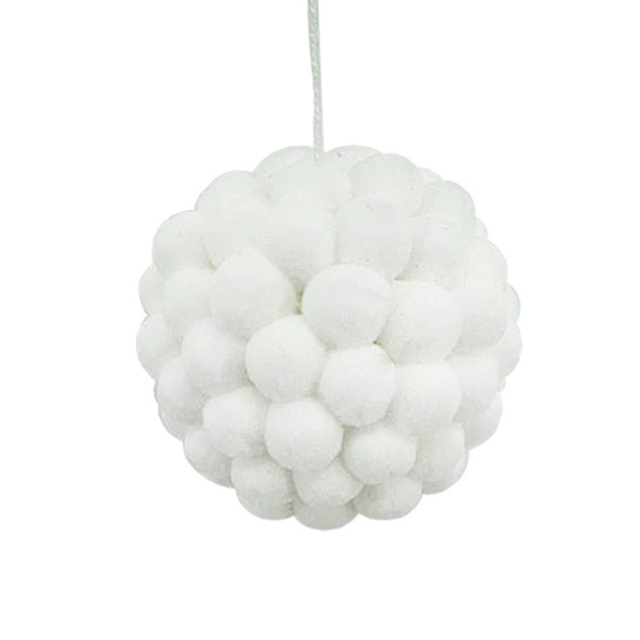 BALL FABRIC POM POM 4.5" WHITE