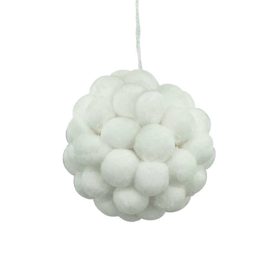BALL FABRIC POM POM 4" WHITE