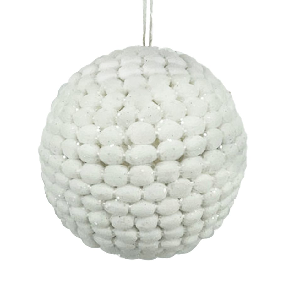 BALL FABRIC MINI POM POM 4.5" WHITE W/ GLITTER