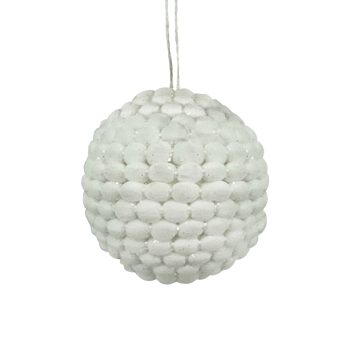 BALL FABRIC MINI POM POM 4" WHITE W/ GLITTER