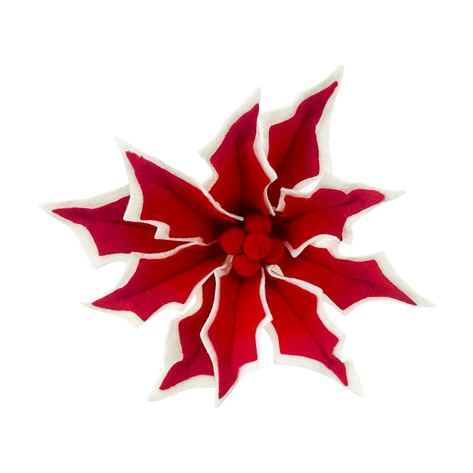 POINSETTIA HEAD RED / WHITE 7.5" LAYERED FELT W/ CLIP