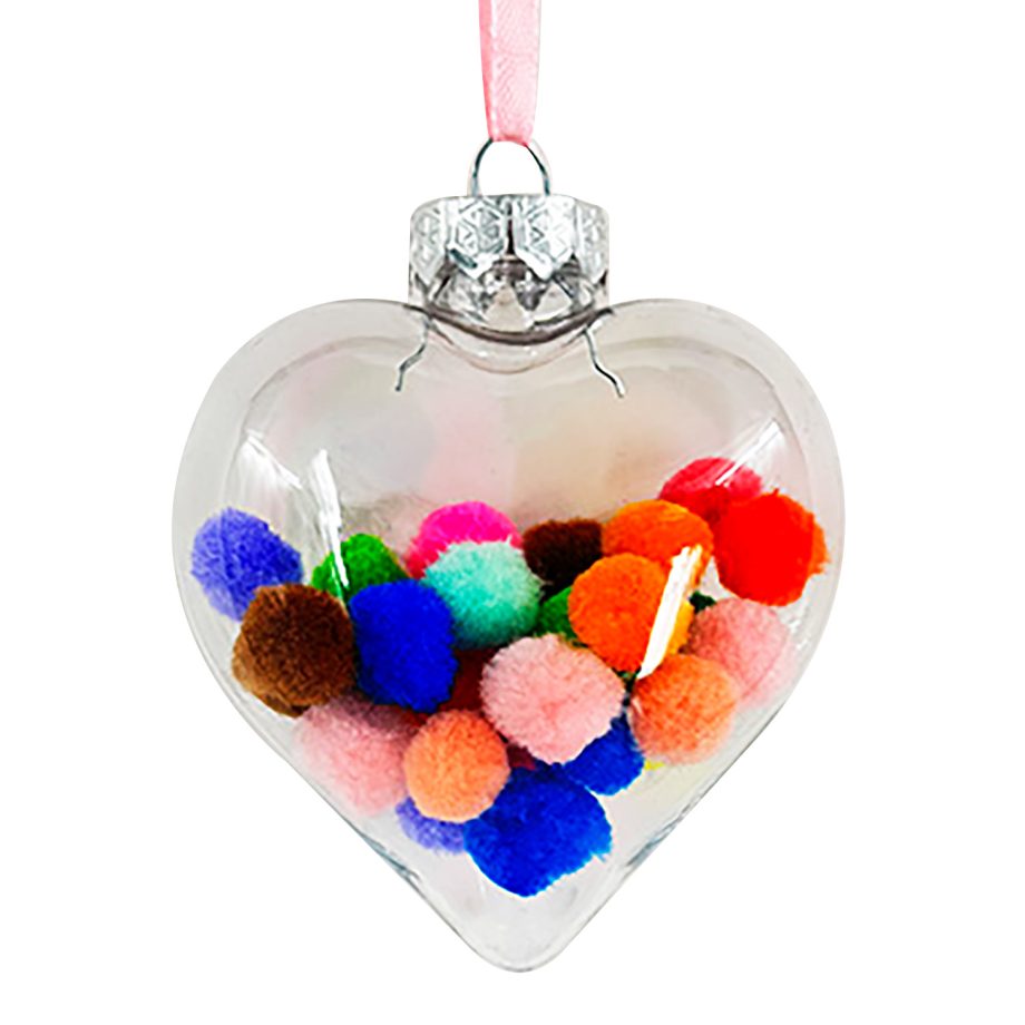 BALL CLEAR HEART 100MM W/ MULTI POM POMS