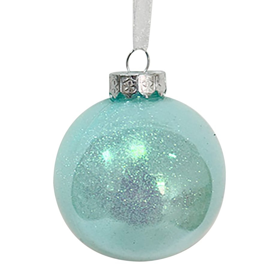 BALL DECOR BLUE 80MM CLEAR W/ INSIDE GLITTER