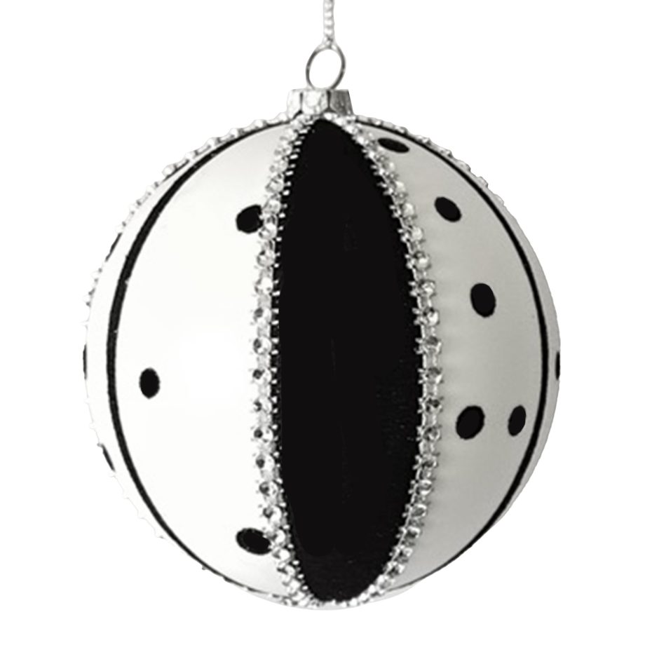 BALL DECOR BLACK/WHITE 100MM DOTTED/BEADED