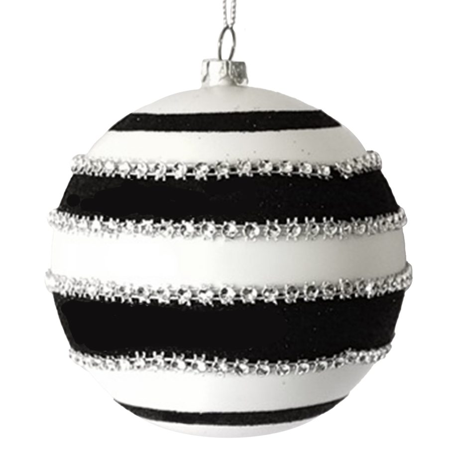 BALL DECOR BLACK/WHITE 100MM BEADED SWIRL