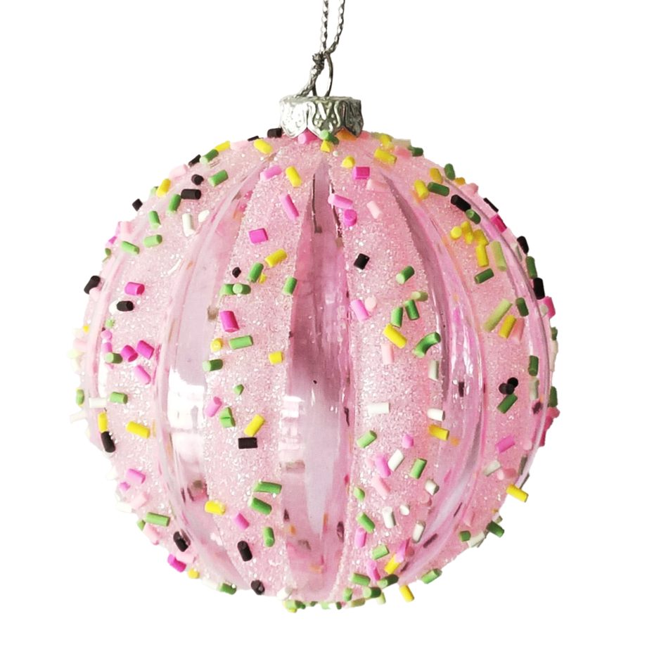BALL DECOR PINK 80MM MELLON W/ MULTI CANDY SPRINKLE