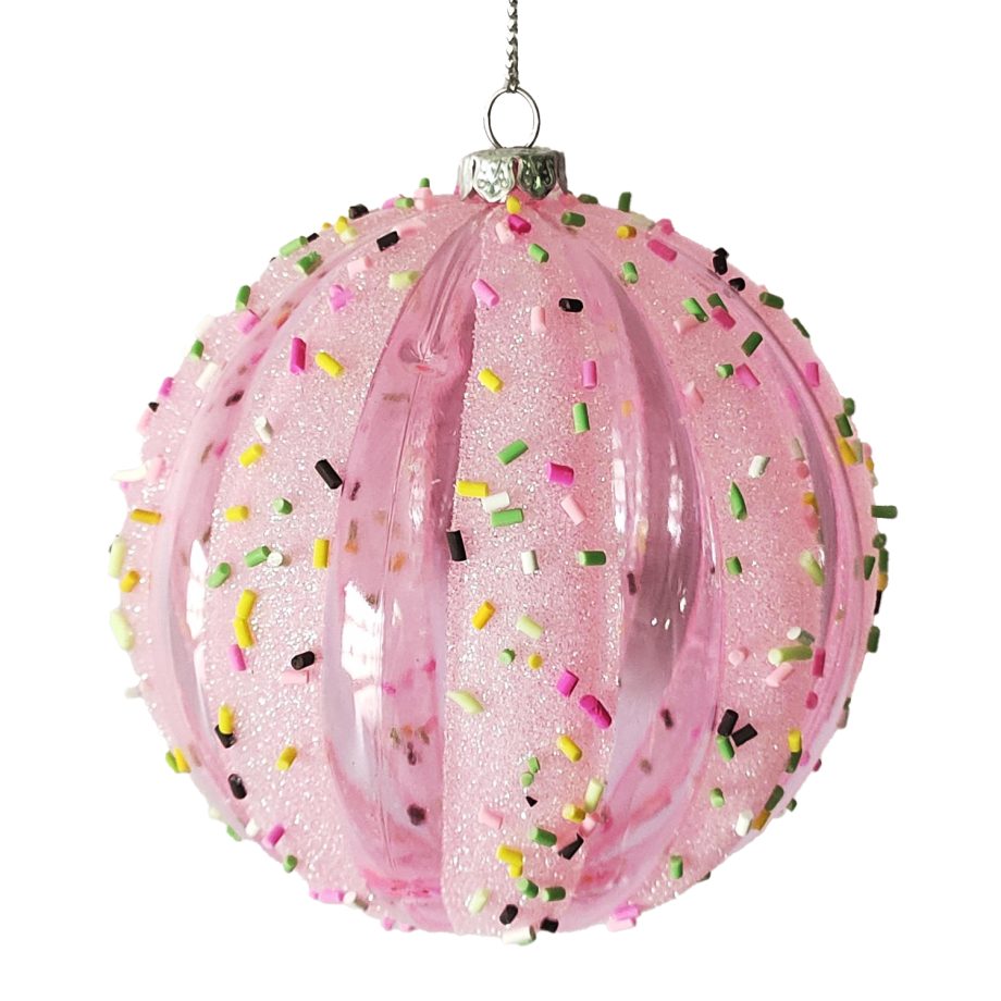BALL DECOR PINK 100MM MELLON W/ MULTI CANDY SPRINKLE