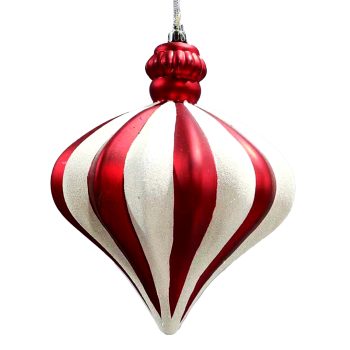 ORN. FINIAL 7" CANDY SWIRL RED/WHITE
